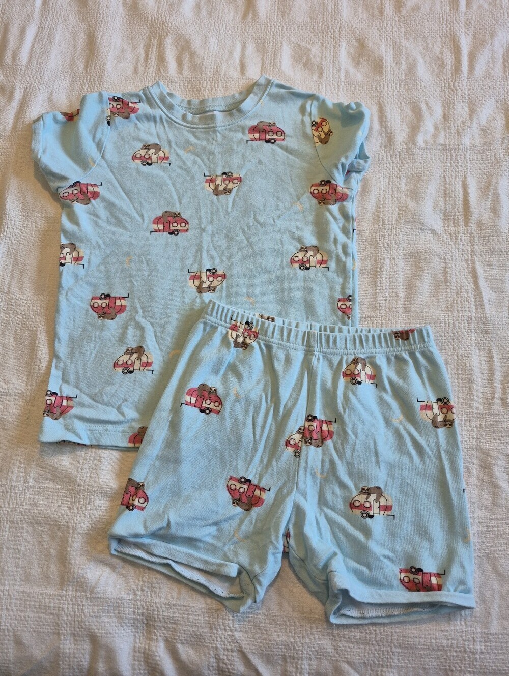 Pekkle girls size 10/12 light blue sloth on camper shorty pajama set GUC